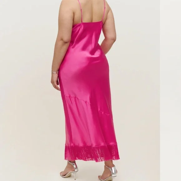 Reformation Alisal silk slip dress in hot pink - Picture 3 of 10